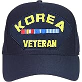 Korea Veteran with Veteran Ribbons Baseball Cap. Navy Blue. Made in USA