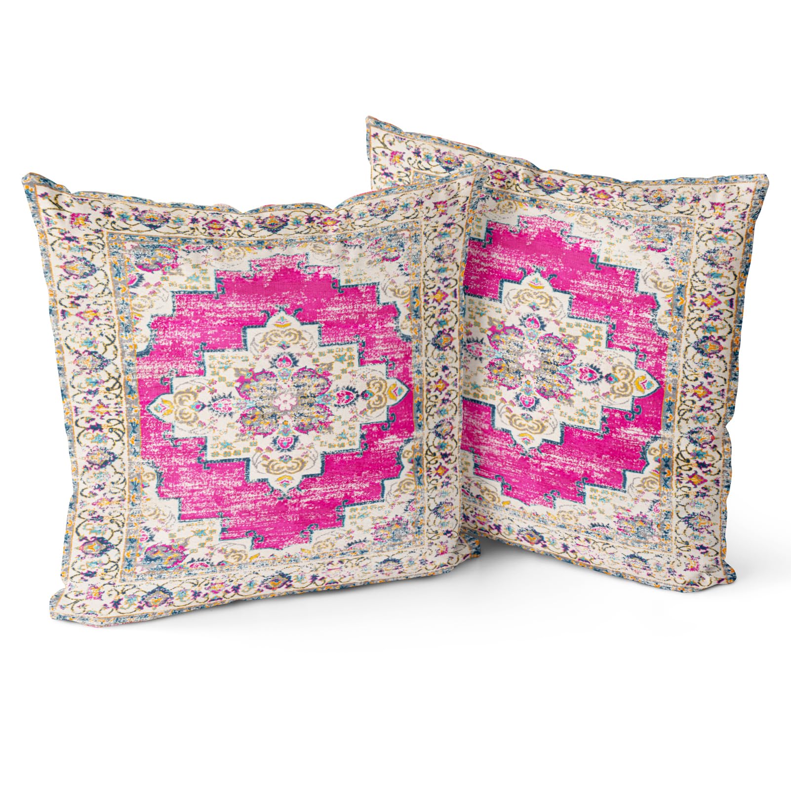 Snylcce Boho Throw Pillow Covers Set of 2 -Magenta Antique & Vintage Design, Double-Sided Pattern 45x45 cm Soft Cushion Covers for Garden Couch, Sofa, Bed - Decorative 45x45 CM Pillowcases