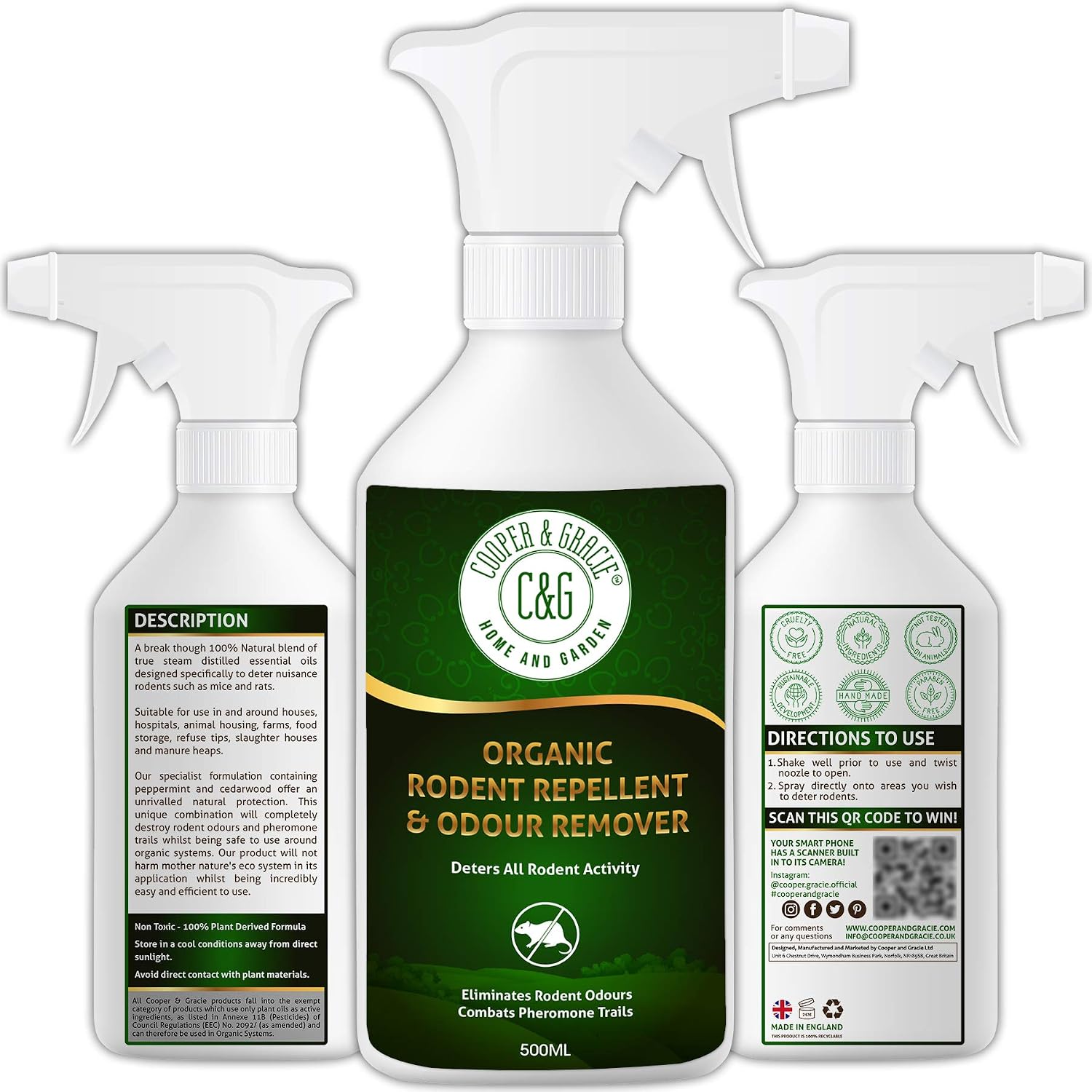 Natural Rodent Repellent Spray 500ML, White, 500 ml (Pack of 1)