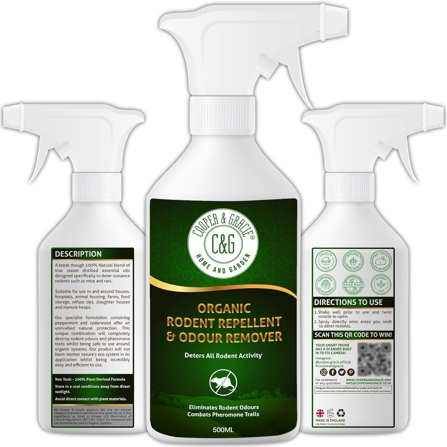 C&G Home and Garden Organic Rodent Repellent 500ml Natural Alternative To Mice Poison
