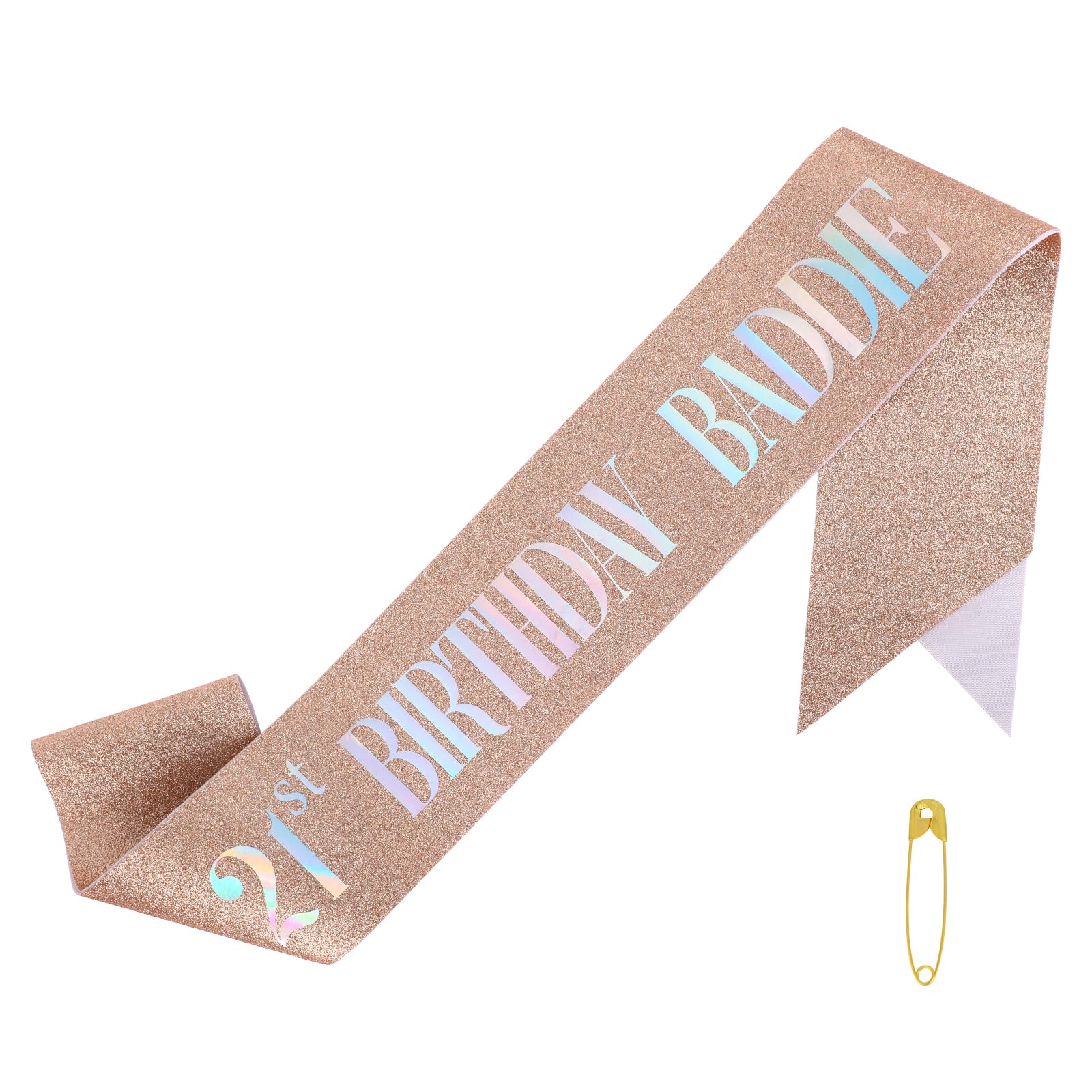 Goktvai 21st Birthday Baddie Sash, Glitter Birthday Tiara with Foil Letters for Women & Men 21 Years Party Favors & Funny Bday Baddie Outfit Dress Decoration Accessories Gifts (Rose Gold)