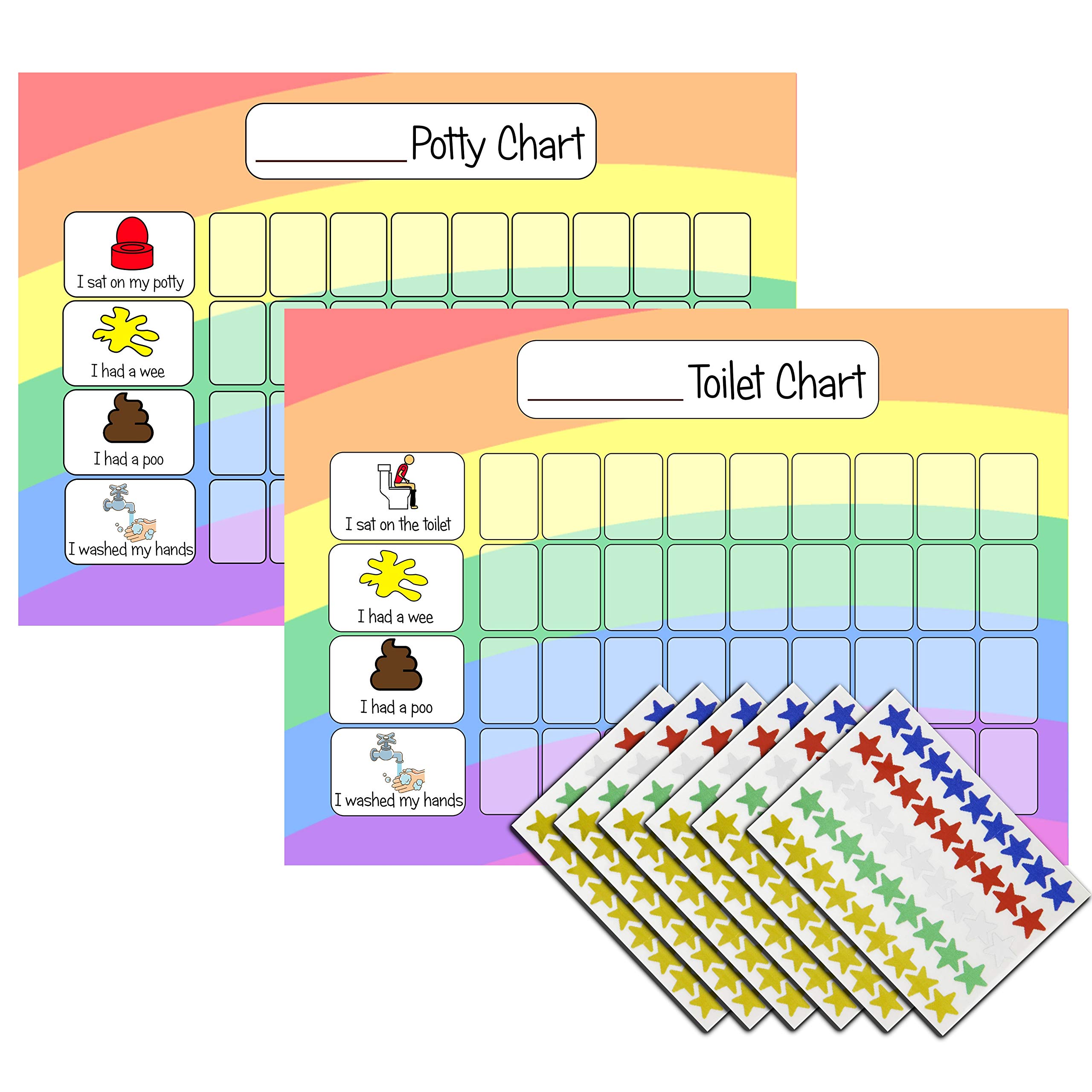 kids2learn Potty Training Reward Chart Toilet Training Reward Chart & 270 Stickers for toddlers - Rainbow Design - For Boys Girls
