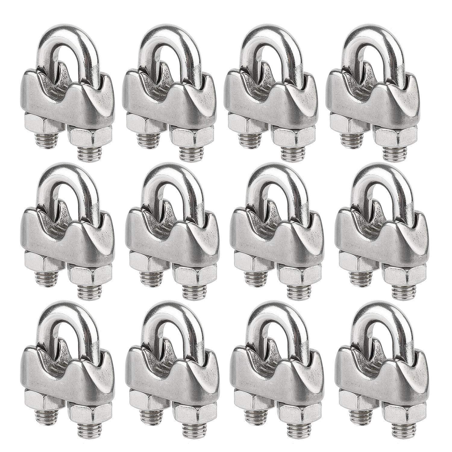 Wire Rope Clip Cable Clamp 304 Stainless Steel U Bolt Saddle Fastener M3 for Ø 3mm (1/8") Wire Rope Cable, Pack of 12, by Hyber&Cara