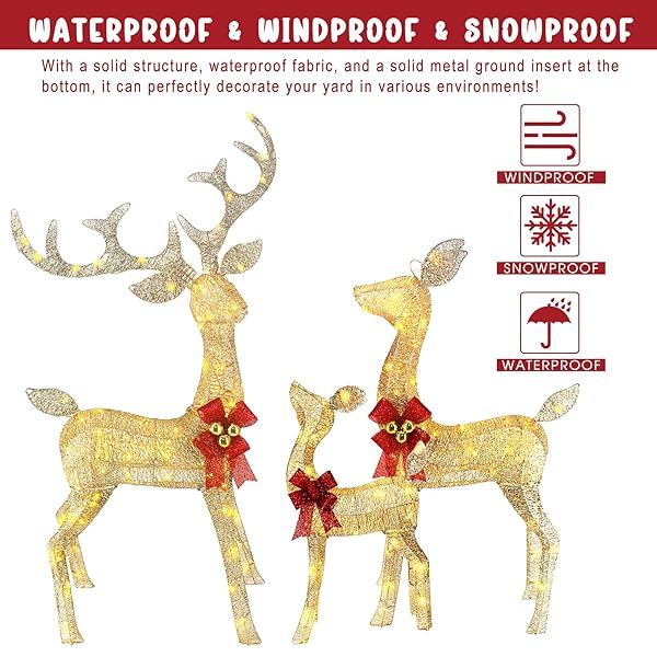 5FT LIGHT UP CHRISTMAS REINDEER OUTDOOR DECOR, 3PCS LARGE HANDMADE CHRISTMAS DEER DECORATIONS WITH 240 LED FOR YARD DISPLAY HOME DECOR, SAFE MATERIAL METAL GROUND STAKES, PLUG AND PLAY