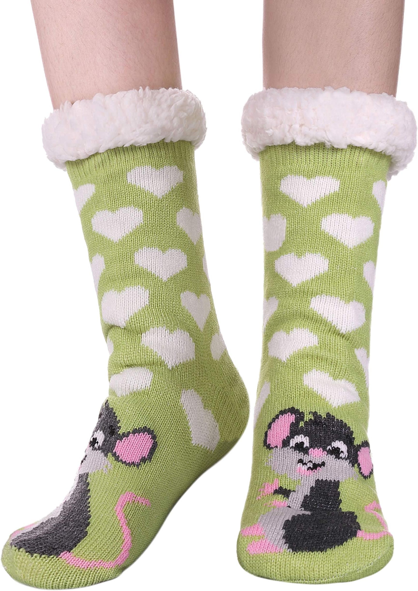 MIUBEAR Women Fuzzy Slipper Socks Animal Super Soft Winter Warm Fleece-lined Non Slip Christmas Home Socks