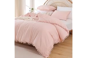 YIRDDEO Twin Comforter Set - Comforter Twin Size Bed with Ball Pom Fringe, Soft Bedding Set for All Seasons - 2 Pieces, 1 Comforter (66"x90") & 1 Pillow Sham(20"x26"), Blush
