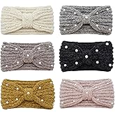 FZBNSRKO 6 Pcs Twisted Knit Headbands,White Pearl Knit Headbands Winter Ear Warmers Headband Crochet Turban Warm Winter Headbands for Women/Girls(mixed color)