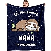 Nana Birthday Gifts, Grandma Gifts for Mothers Day Christmas from Grandkids, Nana is Charging Sloth Blanket 50"X60"
