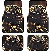 Car Floor Mats Non-Slip Automotive Floor Mats All-Weather Front Rear Car Floor Foot Mat Sets of 4 Pieces Foot Mats Rugs Carpet for Car Trucks SUV Sedans《Black Gold Rose》