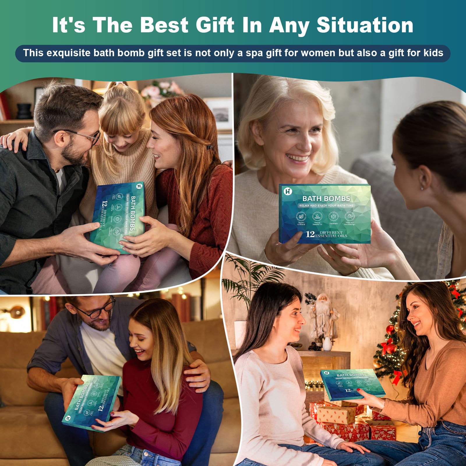 Bath Bombs for Women Mom Her Set, Christmas Stocking Stuffers for Teen Gifts - 12Pack Handmade Natural & Organic, Spa Relaxing Birthday Gifts for Men, Aromatherapy Bubble Bath, White Elephant Gifts