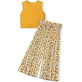 BAVADER Girls Clothes 6-16Y Kids Clothes Girls Rib Crop Tank Tops + Pleated Wide Leg Pants Girls 2 Piece Summer Outfits