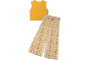 BAVADER Girls Clothes 6-16Y Kids Clothes Girls Rib Crop Tank Tops + Pleated Wide Leg Pants Girls 2 Piece Summer Outfits