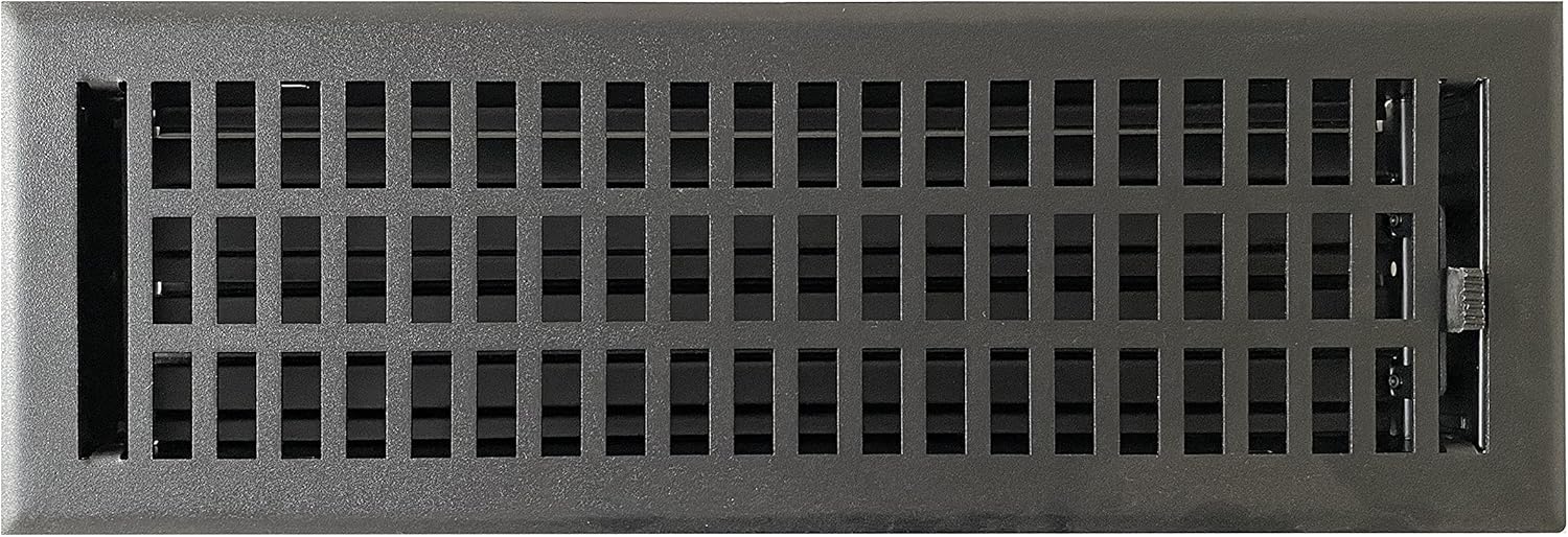 Registers, Grilles & Vents - Empire Register Co, Vent Cover - 4x14 inch, Modern Contemporary Design, Textured Black Finish, Heavy Duty Floor Vent Covers, Metal Damper Attached. Vent Covers for Home Floor only.