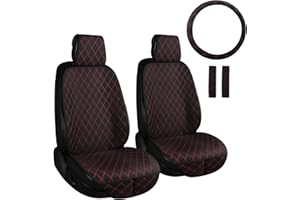 ENOGE Linen Car Seat Covers Front Seat Covers Breathable Cloth Fabric Car Seat Protector Universal Fit Most Automotive, Van, SUV, Trucks(Black Red, 2 Front Set)