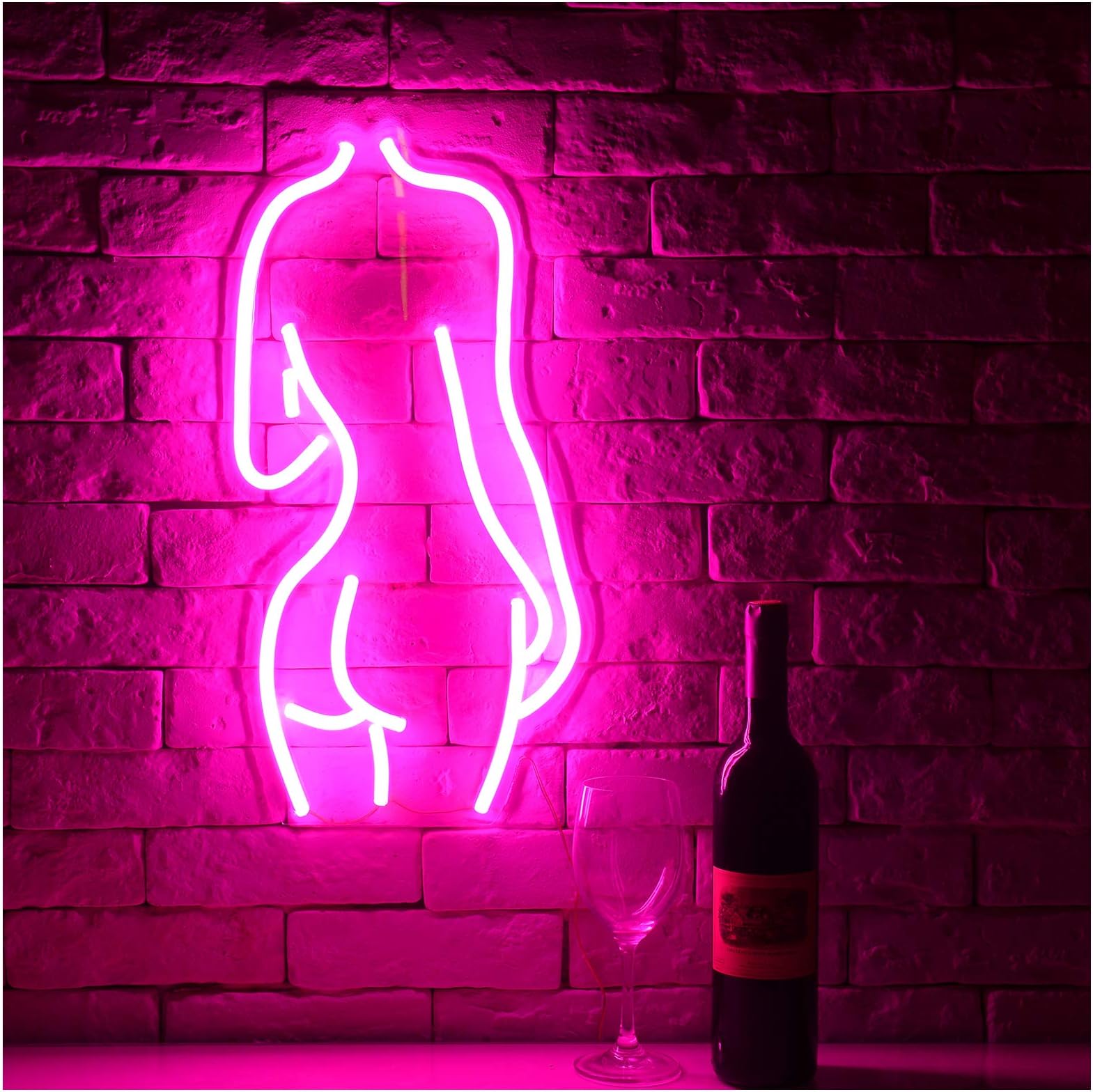 Lady Back LED Neon Sign Lights, Silica/Acrylic, Size 19.6''x10.4'' Art Decorative Lights (Pink)