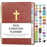 2026 Christian Planner, Bible Planner & Prayer Journal A5 Spiral Bound, Weekly & Monthly Faith Planning for Women & Men (Brown)