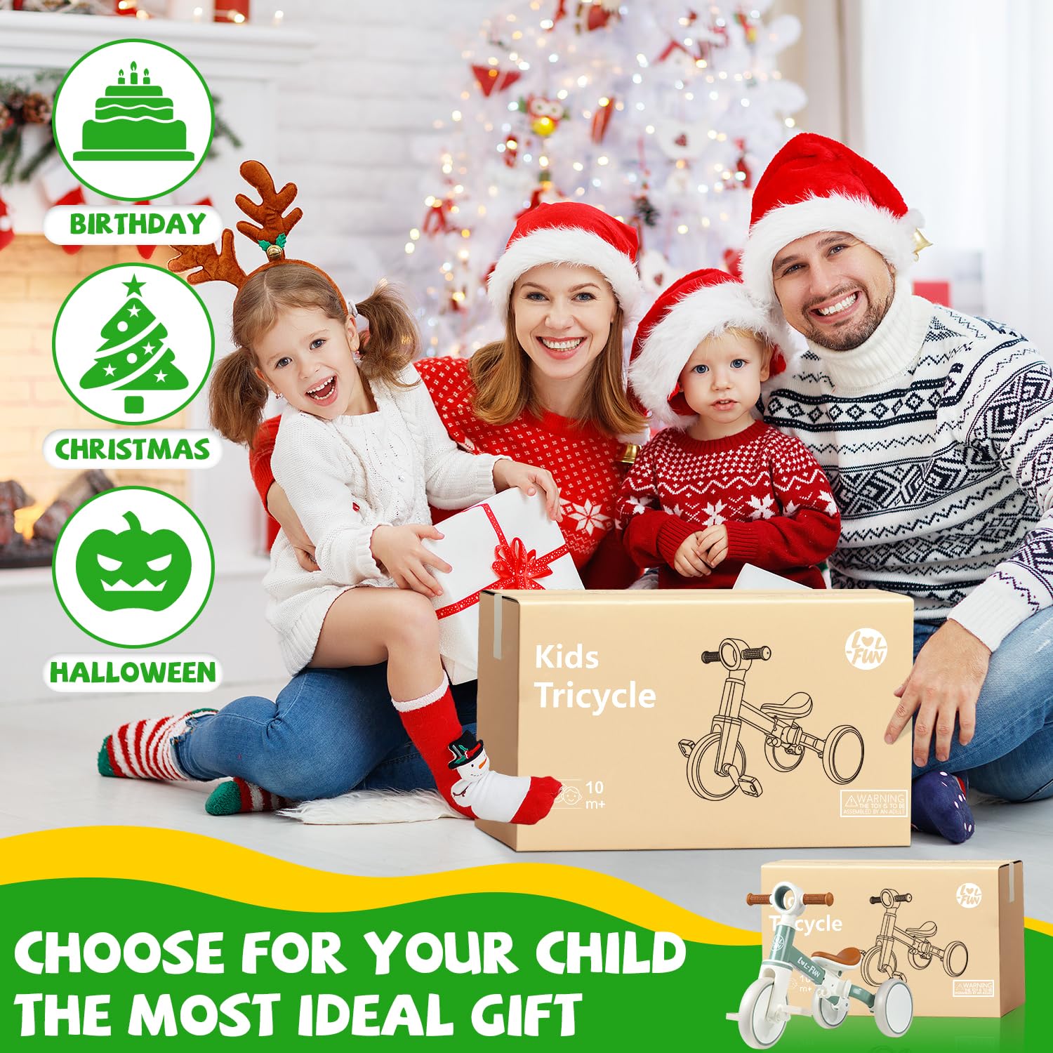 LOL-FUN Tricycle for Toddlers 1-3 Years Old Boys Girls Toy, 4 in 1 Baby Balance Bike for 1 2 Year Old Gift, Kids Bicycle with Easy Assembly Removable Pedal