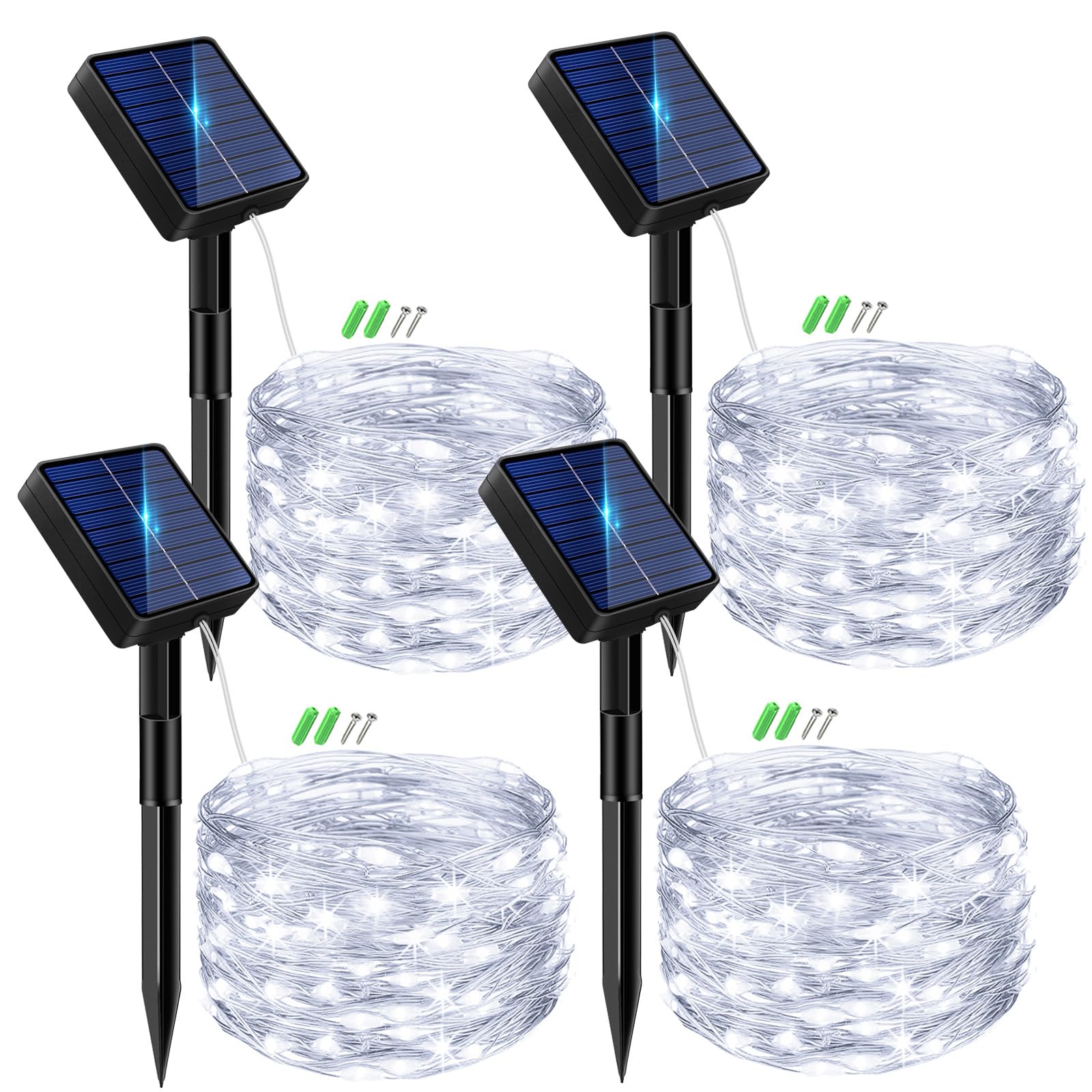 btfarm 4 Pack Solar String Lights Outdoor Garden, 6M/20FT Fairy Lights Solar Powered 8 Modes Copper Wire Solar Lights for Decorating Garden, Yard, Tree, Christmas, Cool White