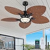 PHORUS 52" Waterproof Outdoor Palm Leaf Ceiling Fans with Lights and Remote,Wet Rated Tropical Ceiling Fans for Patios Porch 