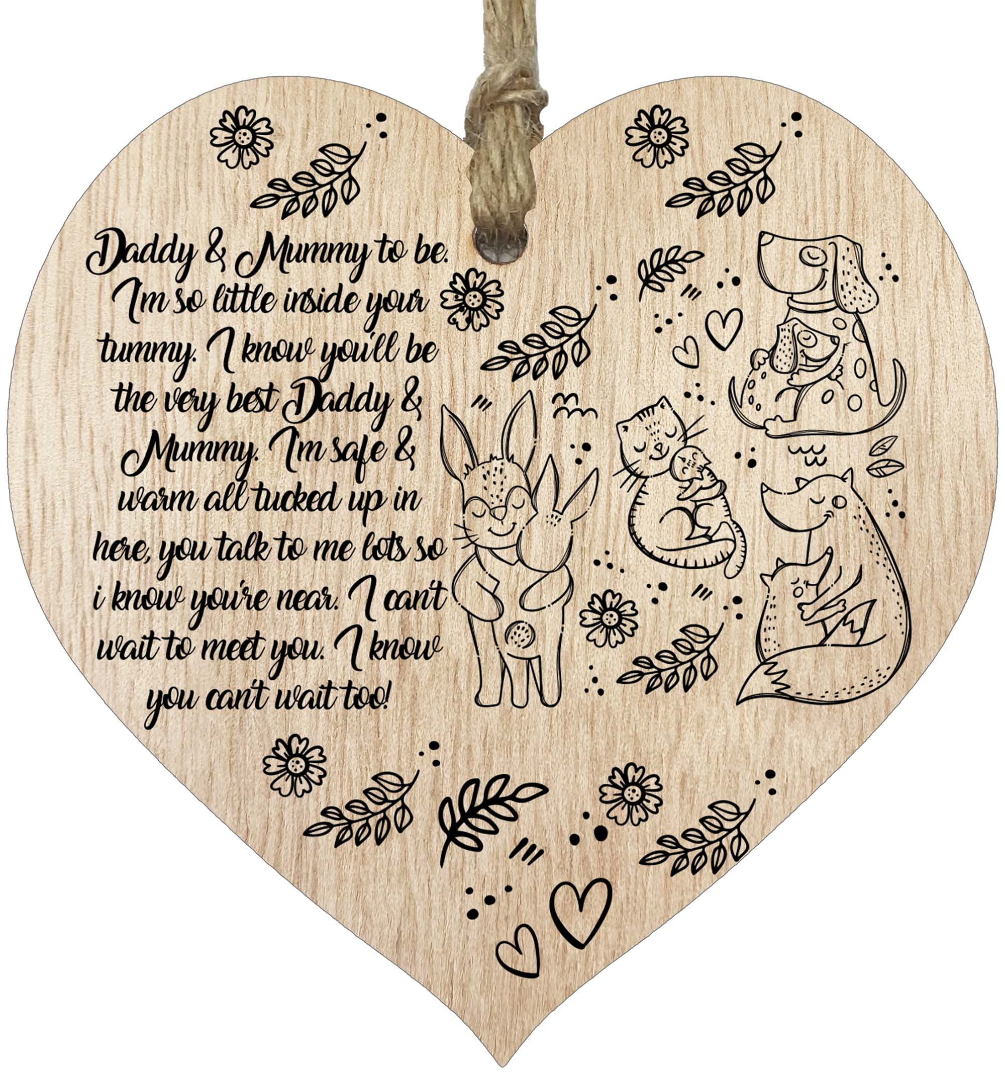 Mum & Dad to Be Gifts: Hanging Wooden Heart Sign Plaque - Light Wood Hearts, Parents & Mummy Gifts, Baby Reveal & Shower Keepsake Ideas