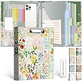 3 Ring 1 Inch Binder Organizer, KLLVE Three Ring Binders with Clipboard, 5-Tabs Pockets Dividers, Plastic Folder, 18 Divider Stikers,Pen Loop (Wildflower, Letter Size)