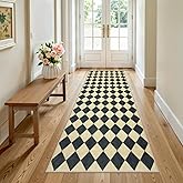 LIVEBOX Checkered Rug Runners for Hallways 2.5x8, Non Slip Kitchen Washable Runner Rugs, Moroccan Plaid Indoor Carpet Runner for Entryway Bathroom Bedroom Laundry