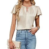 BMJL Women's Pleated Short Sleeve Dressy Blouse with Keyhole
