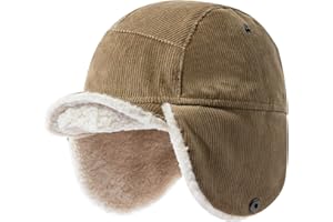 Gvatasz Cold Weather Winter Hat Corduroy Fleece Beanie Earflaps Warm Short Brim Baseball Cap Trapper Hat Russian Ushanka Hat