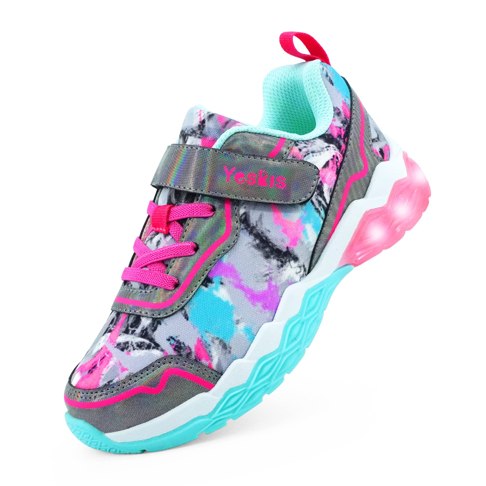 YESKIS Kids Light Up Shoes for Girls Pinkster LED Flashing Lightweight Mesh Breathable Adorable Running Tennis Sneakers for Little Kid Black Size 2 Image