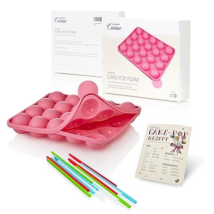 Lumaland Cuisine Silikon CakePop Backform für bis zu 20 Cakepops oder Stielkuchen, inklusive 40 Cake Pop Stiele ca. 22,5 x 18