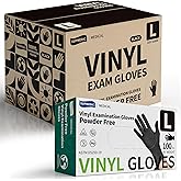 Supmedic Vinyl Disposable Exam Gloves, Black 4Mil Powder-Free Latex-Free Medical Food Safe Cooking Cleaning Glove 100 &1000Ct