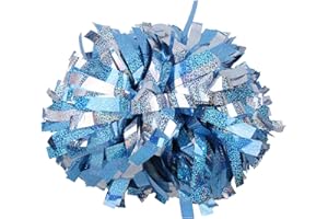 ICOBUTY ICOCHEER Cheerleading Pom Poms Metalic Holographic Cheerleader 6 inch 1 Pair 2 Pieces (Light Blue Silver)
