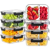 8 Pack 2 Compartment 36oz Borosilicate Glass Meal Prep Containers with Lids | Glass Food Storage Containers Set, Airtight Lunch Bento Boxes, BPA-Free&amp; Leak Proof, Dishwasher Freezer, Oven Safe