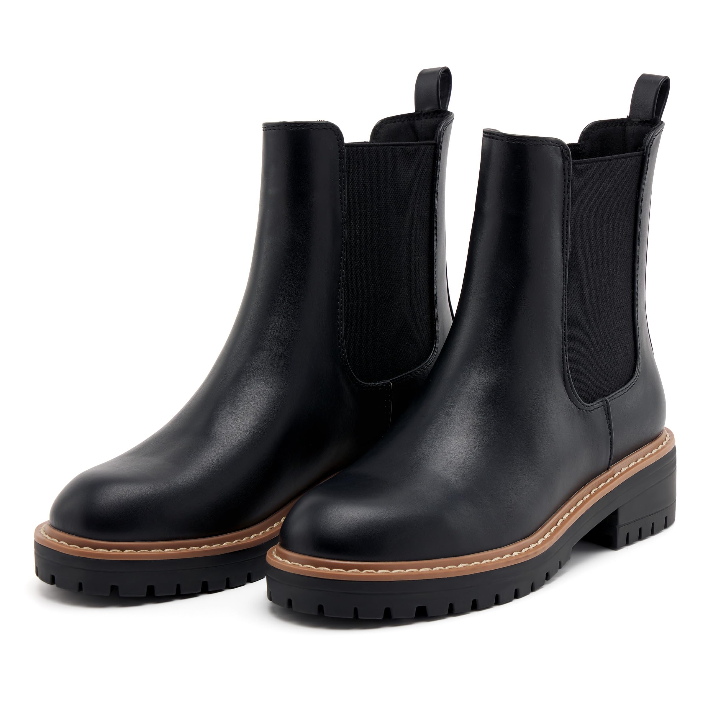 vodvob Women's Chelsea Boots Fashion Slip On Ankle Booties Casual Elastic Chunky Block Booties