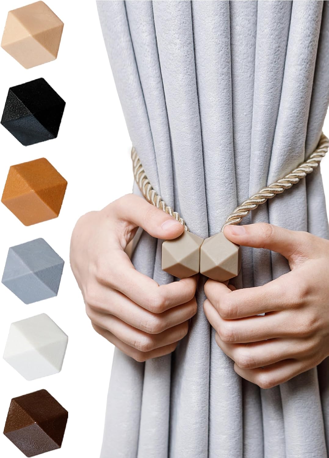 Window Treatment Hardware - NazTur Magnetic Curtain Tiebacks- Upgrade 2022 with a Thicker Twist Rope and Strong Magnet Tieback Window Treatment Holdbacks Draperies Holders Decorative Drape Handmade Curtain Tie Back (Beige, 2)