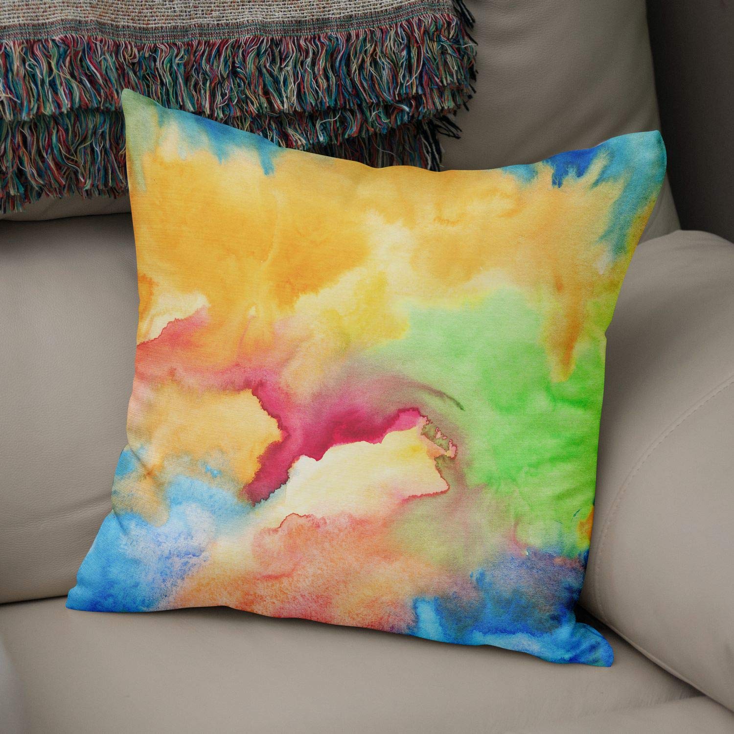 Bonamaison Decorative Cushion Cover Watercolor Theme, Throw Pillow Covers, Home Decorative Pillowcases for Livingroom, Sofa, Bedroom, Size:50x50 Cm - Designed and Manufactured in Turkey