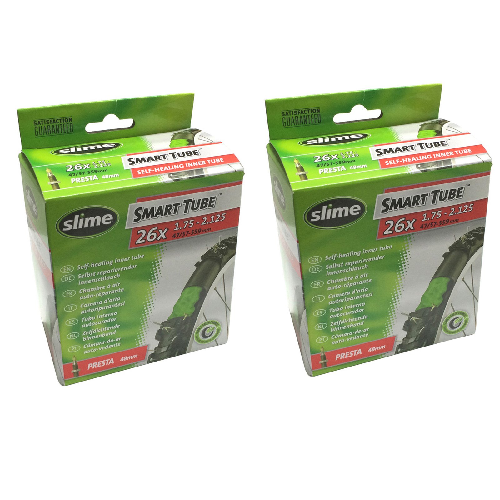 Slime Smart Tube 26" x 1.75-2.125 Self Healing Mountain Bike Inner Tubes - Presta Valve (Pair)