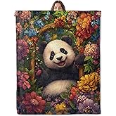 Lugiu Cheerful Panda Blanket, Lightweight Comfy Cute Pandas in Floral Frame Blankets for Couch Sofa Bedroom, Soft Plush Travel Flannel Throw Blanket Gifts for Adults Kids Women, Home Decor 60×50in