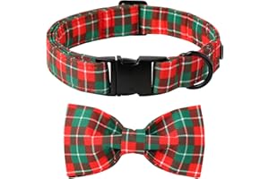Lionet Paws Christmas Dog Collar, Cute Winter Red Green Dog Collar for Small Dogs, Adjustable Cotton Grid Pet Collars Puppy Collar for Small Dogs
