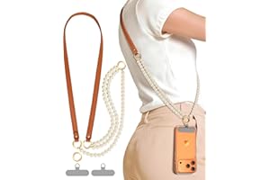 PCgaga Leather Phone Lanyard, with Detachable 3-Strand Pearl Design Lanyard Crossbody, Drop-proof & Anti-theft for Women