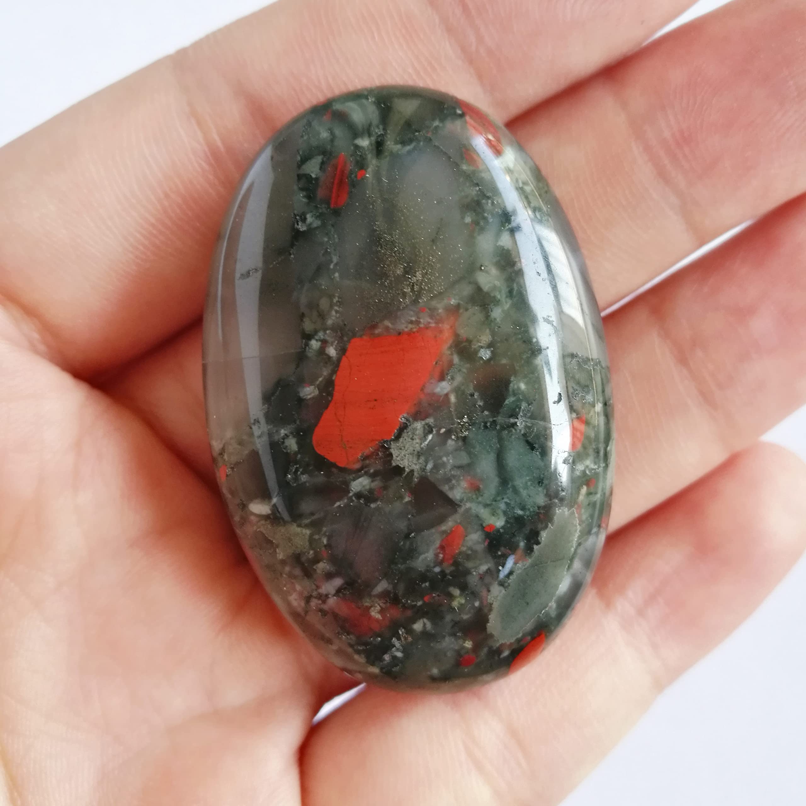 Manekieko Natural African Bloodstone Mini Oval Palm Pocket Healing Crystal Massage Spa Energy Stone,Crystals and Healing Stones