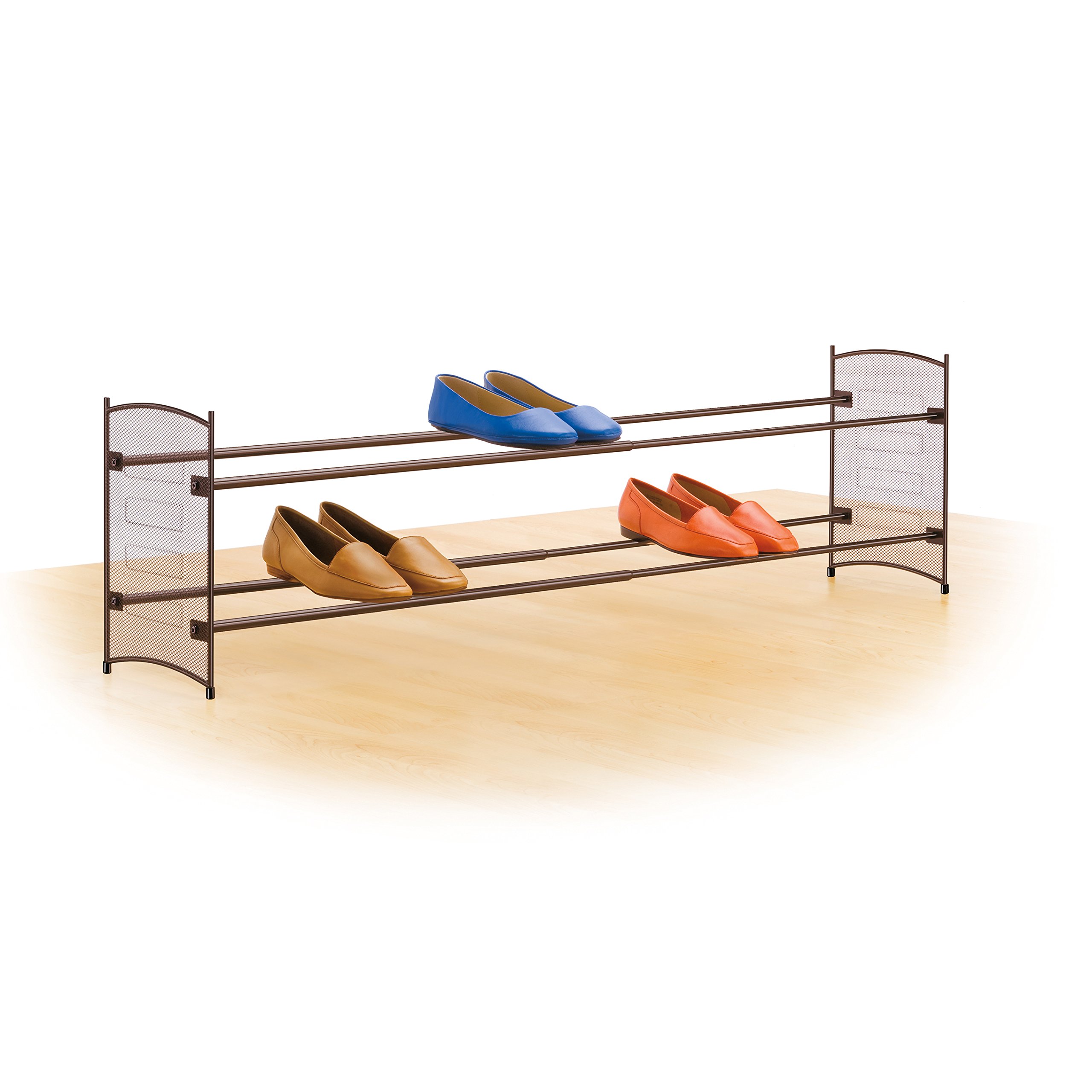 Lynk Expandable 2 Tier Stackable Shoe Rack Steel Mesh Shoe Shelf Bronze