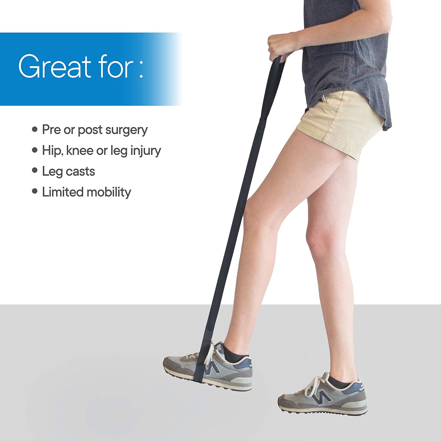RMS 42 Inch Long Leg Lifter - Durable & Rigid Hand Strap & Foot Loop - Ideal Mobility Tool for Wheelchair, Hip & Knee Replacement Surgery (42 Inch Long): Health & Personal Care