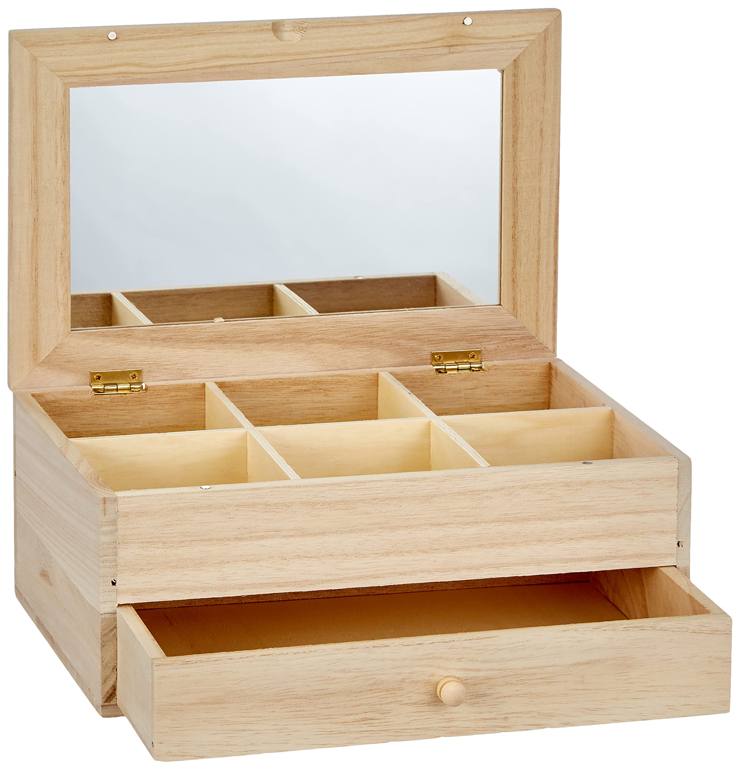 Artemio 6-Case Wooden Jewel Box with Mirror and Drawer, Beige,26 x 17, 5 x 11, 5 cm
