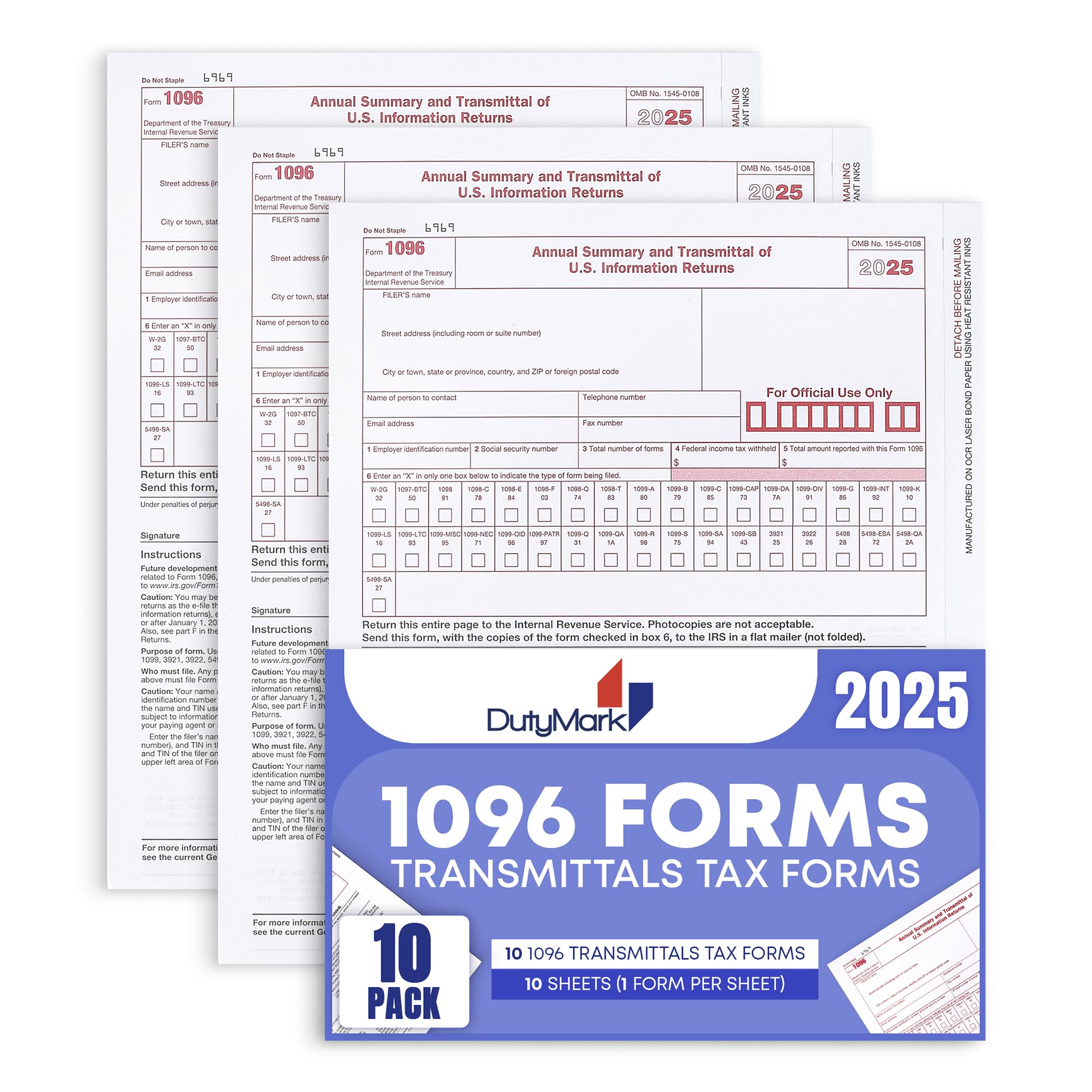 Photo 1 of 1096 Transmittal Tax Forms 2025. 10 Pack Laser 1096 Transmittal Summary Tax Forms 2025 Compatible with QuickBooks and Accounting Software, Use for 1099 NEC, MISC, INT, and Other 1099 Forms