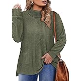 Amrto Plus Size Sweaters for Women 2025 Winter Cowl Neck Tunic Sweaters Buttoned Holiday Vacation Tops with Pockets