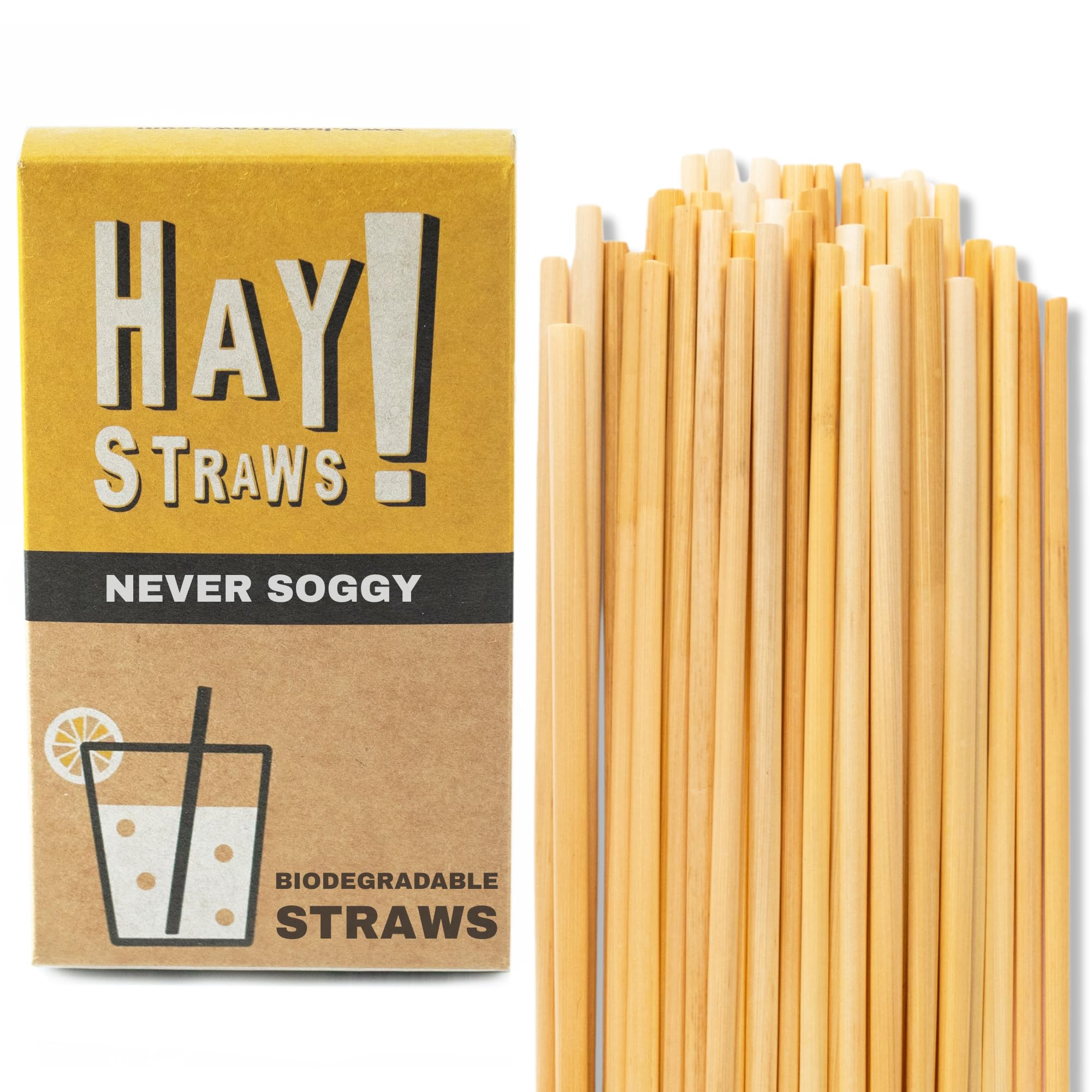 HAY! Straws Cocktail Straw | 100ct | 5" | 100% Biodegradable, 100% Plant-Based, Never Soggy, Gluten-Free | Sustainable Alternative to Plastic & Bioplastic Straws