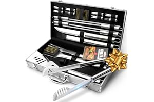 GRILLART BBQ Grill Utensil Tools Set Reinforced BBQ Tongs 19-Piece Stainless-Steel Barbecue Grilling Accessories w/Aluminum Storage Case -Complete Outdoor Grill Kit for Dad, Birthday Gift for Man Dad