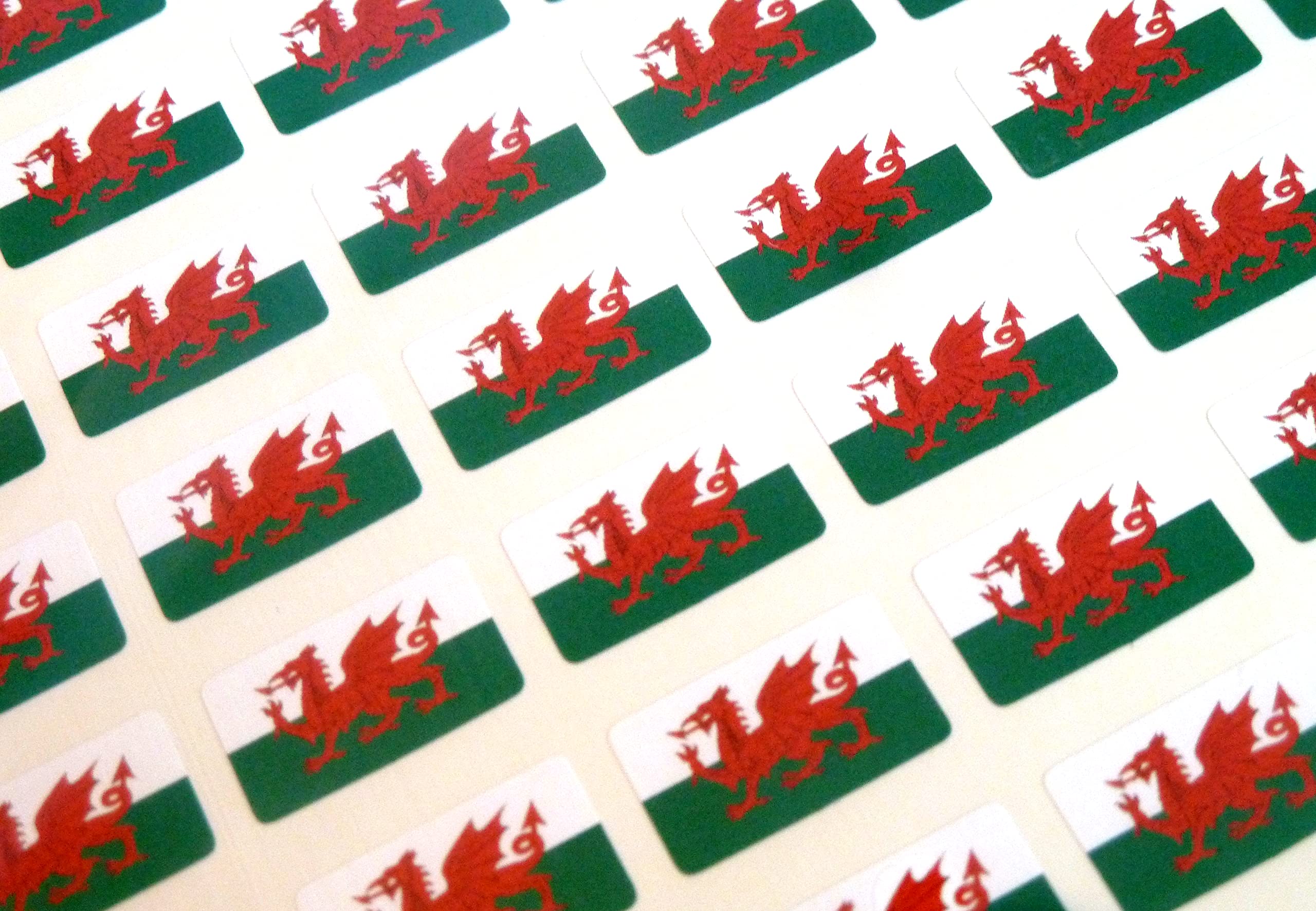 Pack of 64, 20x12mm, Wales Self-Stick Flag Stickers Welsh Dragon Self-Adhesive Labels