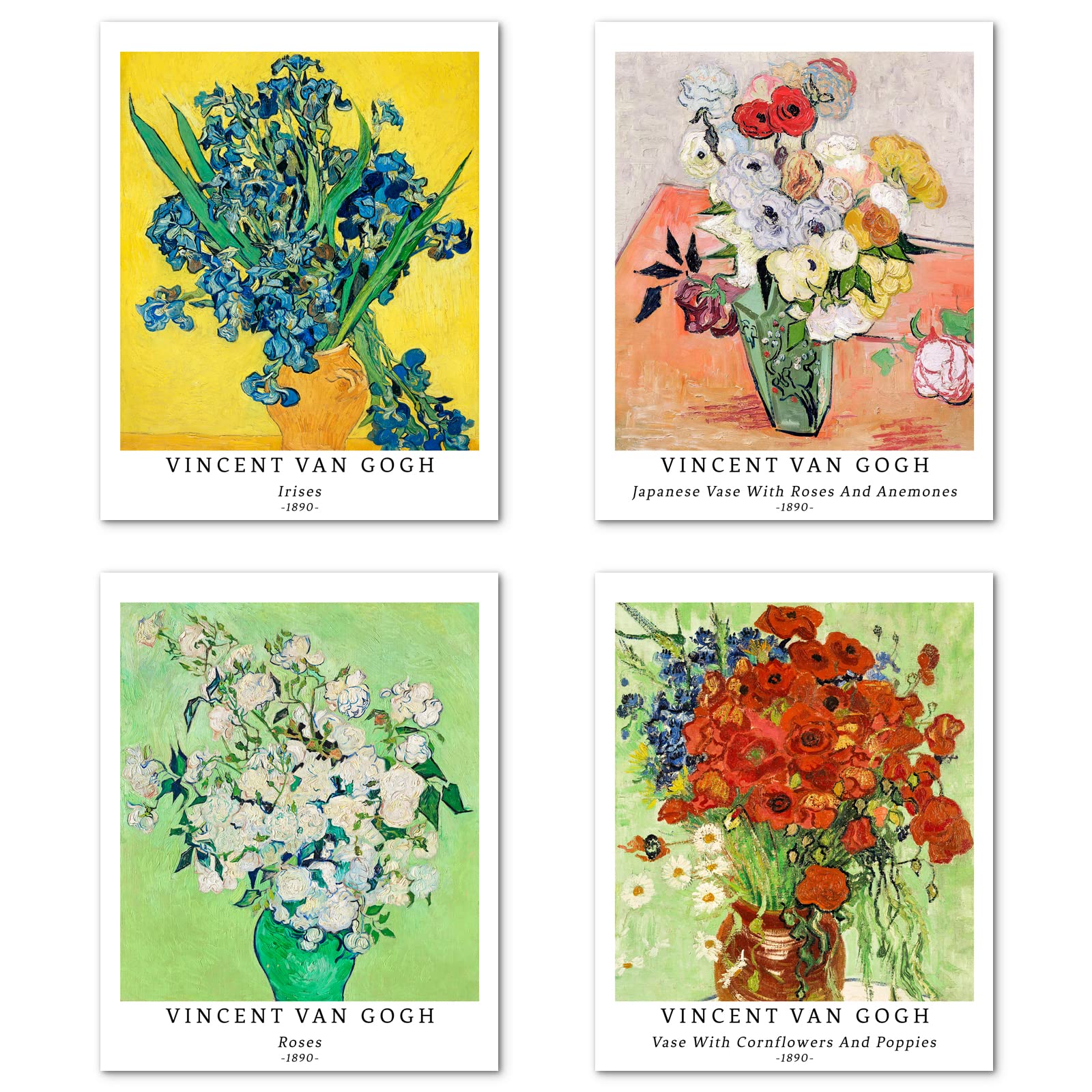 Berkin Arts Wall Art Unframed Prints Giclee Art Paper Set of 4, 11x14 inch Flower Artwork, College DecorationBotanical Plant Colorful Elegant Floral Vase Unique Present Vincent Van Gogh Posters